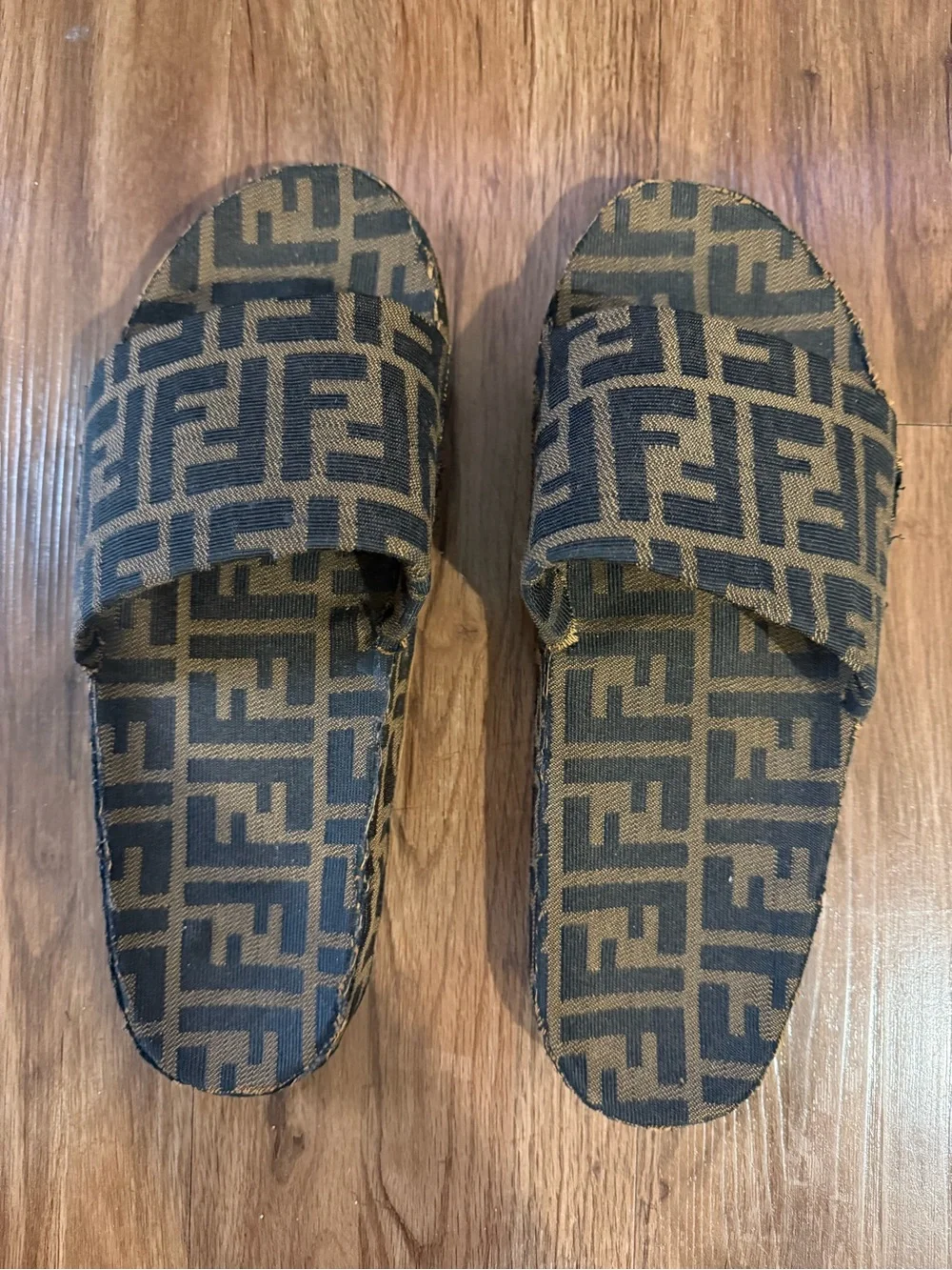 Handmade Custom Fendi FF Logo Slide Sandals in Brown and Black Size EU 46 Used